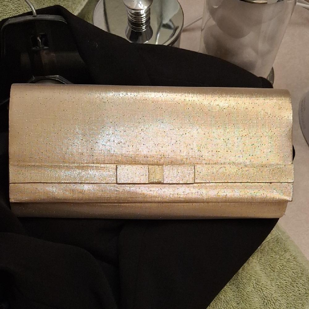Chic Gold Clutch with Bow Accent